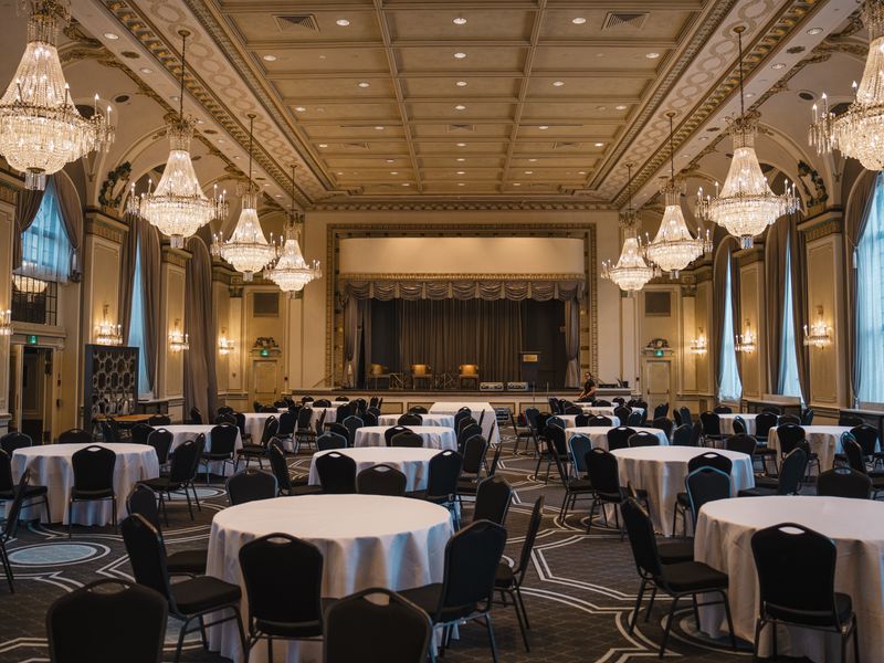 Elegant empty banquet hall after an event