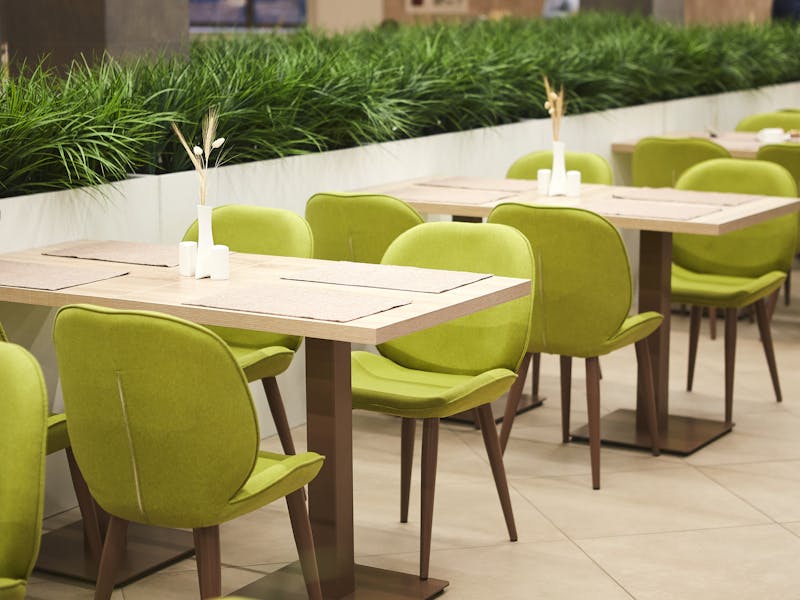 Clean restaurant dining room ready for service