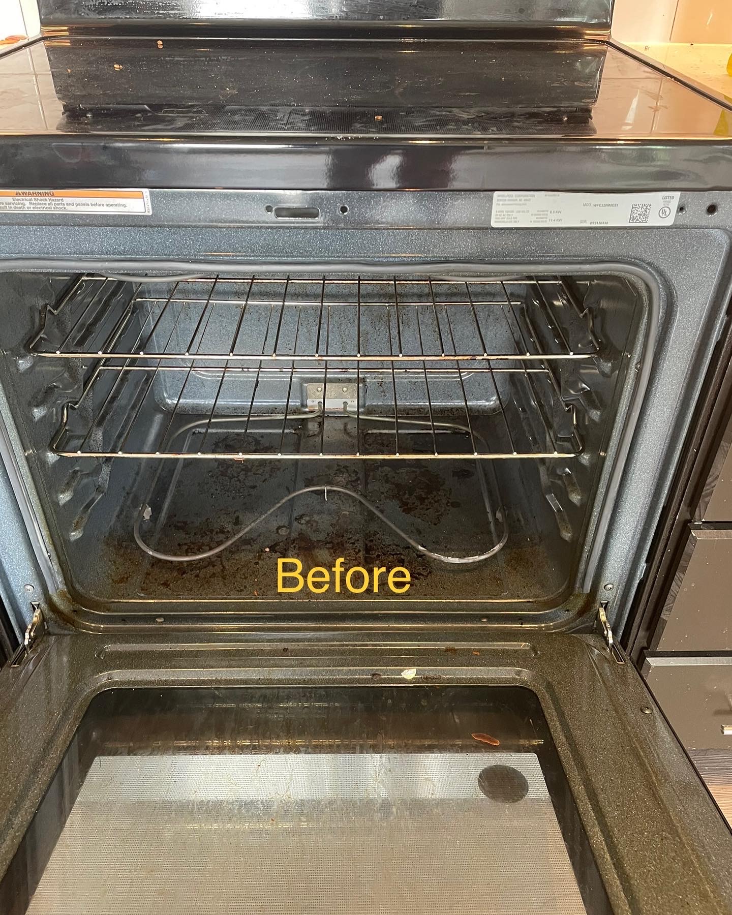 Oven before cleaning — grease and buildup on surfaces