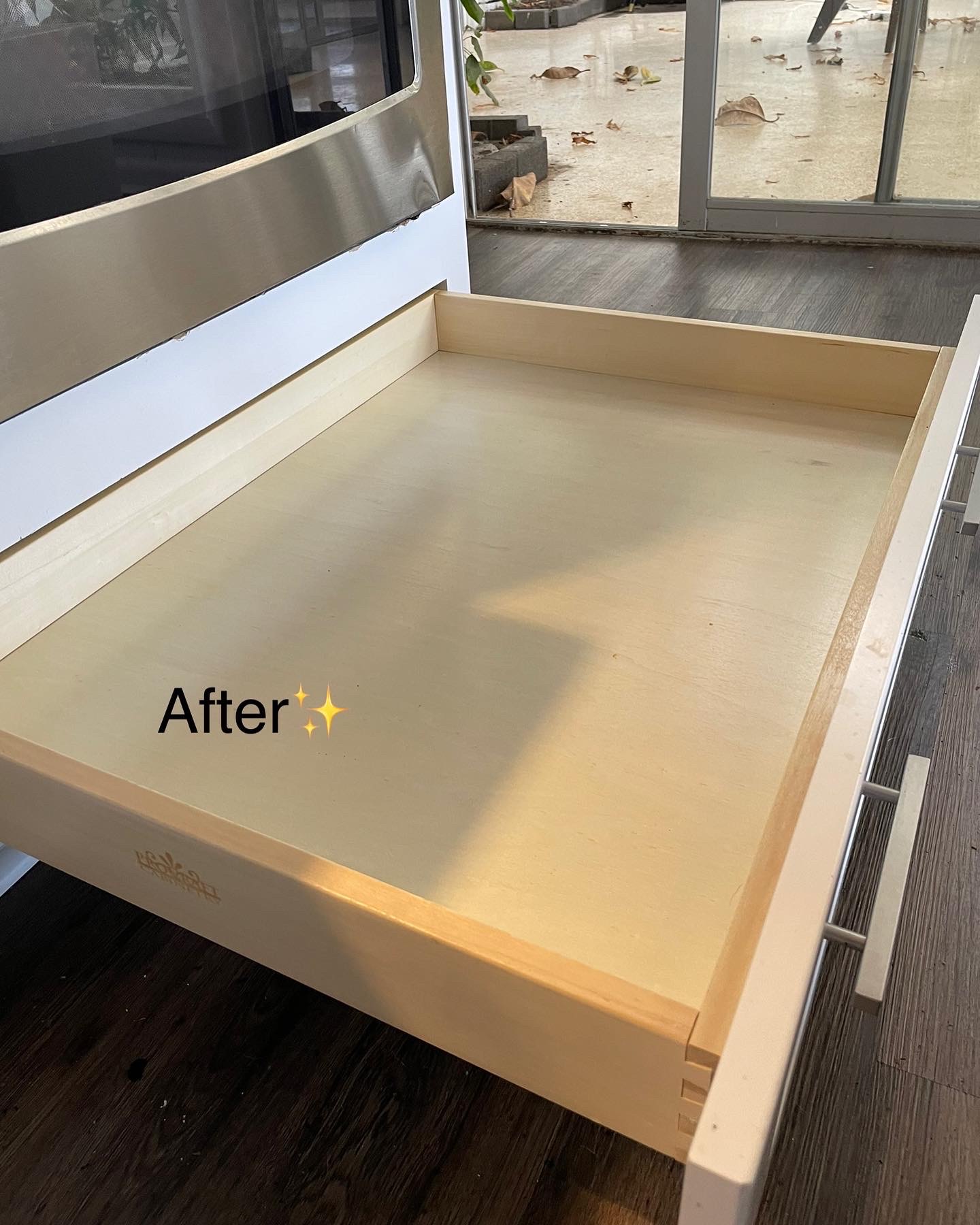 Same shelf after Tidy Guys cleaning — clean white interior